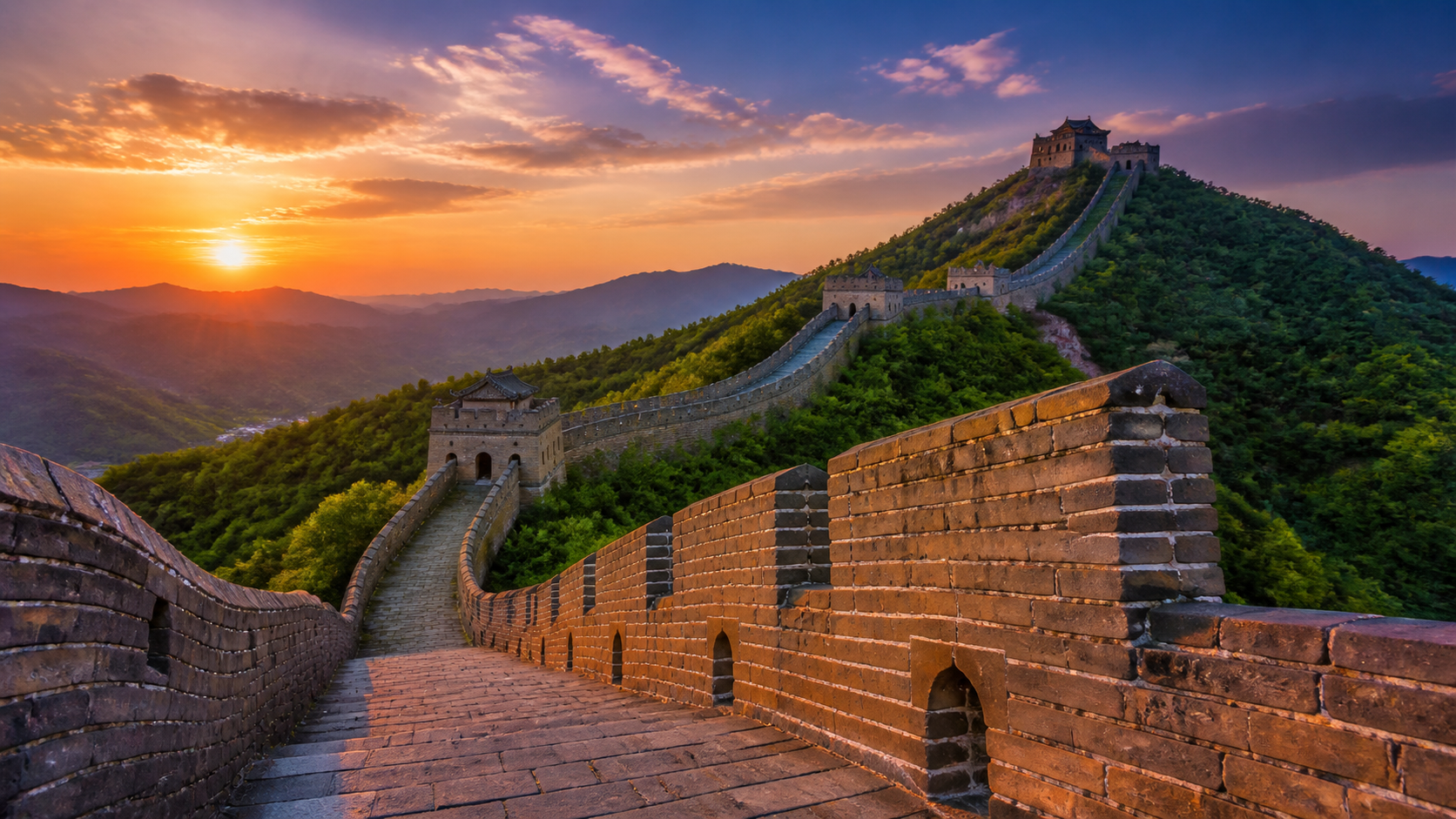 The Great Wall of China at sunset