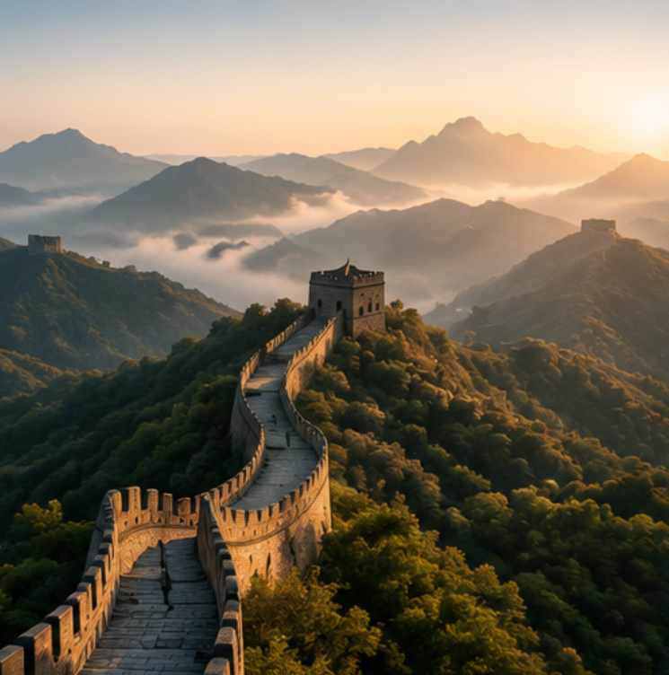 The Great Wall of China at sunrise
